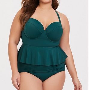 TORRID 3F GREEN PUSH-UP DEMI PEPLUM MIDKINI TOP